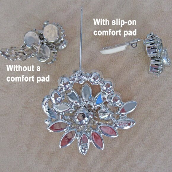 Eisenberg Ice clear rhinestone 2 x 1 and 7/8 brooch & clip back earrings, 1950's - Picture 9 of 14